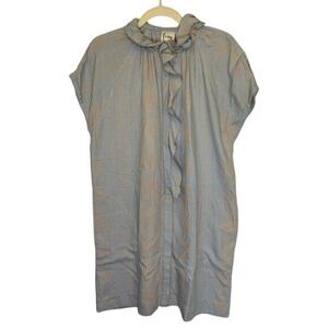 Finley Frankie Ethnic Jacquard Shift Dress KhakiBlue Ruffles Women's Size Small